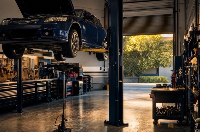 A clean independent auto repair workshop, an industry where SEO meets smog check searches