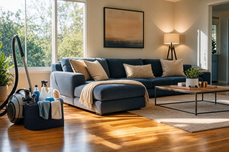A tidy, freshly cleaned living room with daylight coming in