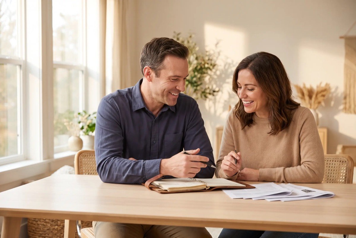 A business owner and an advisor reviewing SEO pricing and results together at a table